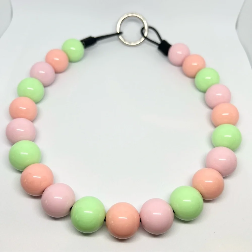 Watermelon Pink & Seafoam Green Beaded Dog Collar Necklace Size Medium